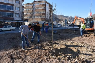 EKİPLERİMİZ ORTA REFÜJDE GÜZELLEŞTİRME VE AĞAÇ DİKİM ÇALIŞMALARINA DEVAM EDİYOR