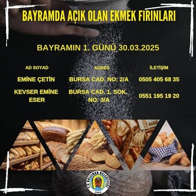 RAMAZAN BAYRAMINDA İLÇEMİZDE AÇIK OLAN EKMEK FIRINLARI BELLİ OLDU